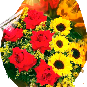 Buquê Rosas e Girassóis